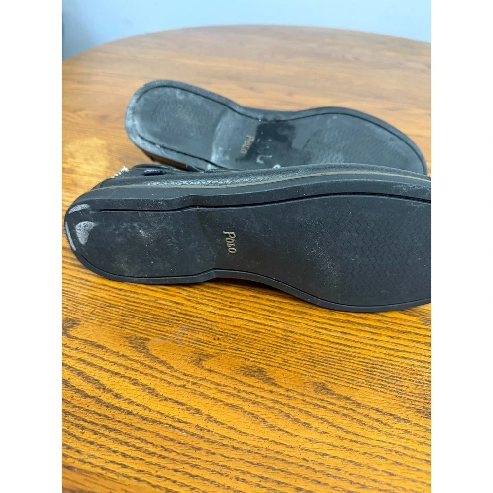 Men's Black Leather Polo Boat Loafers, Black Size 8